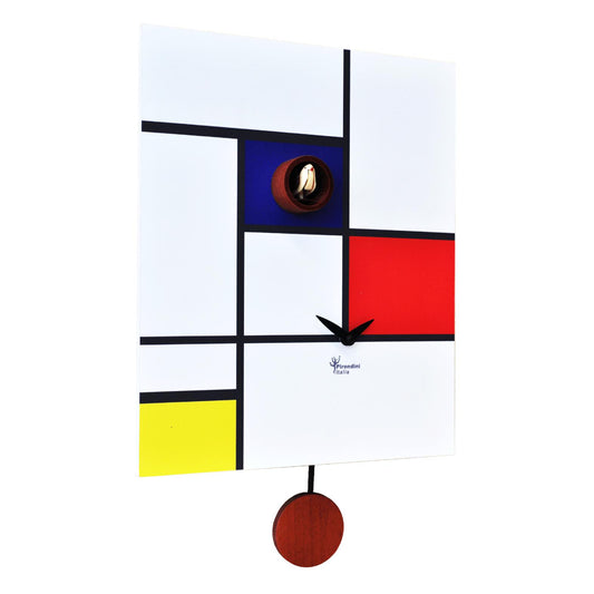 Moderne koekoeksklok Pirondini Around Mondrian 34cm - Koekoeksklokonline.nl