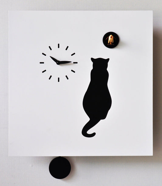 Moderne koekoeksklok Pirondini Cat 39cm Wit - Koekoeksklokonline.nl