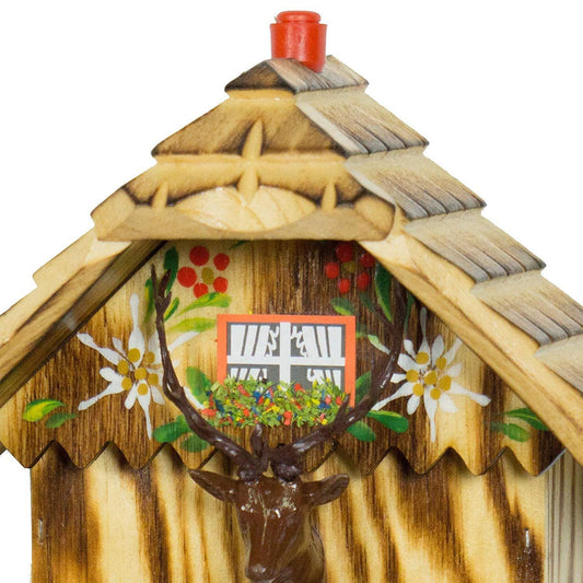 Houten weerhuisje 15cm met hertenkop-Koekoeksklokonline.nl