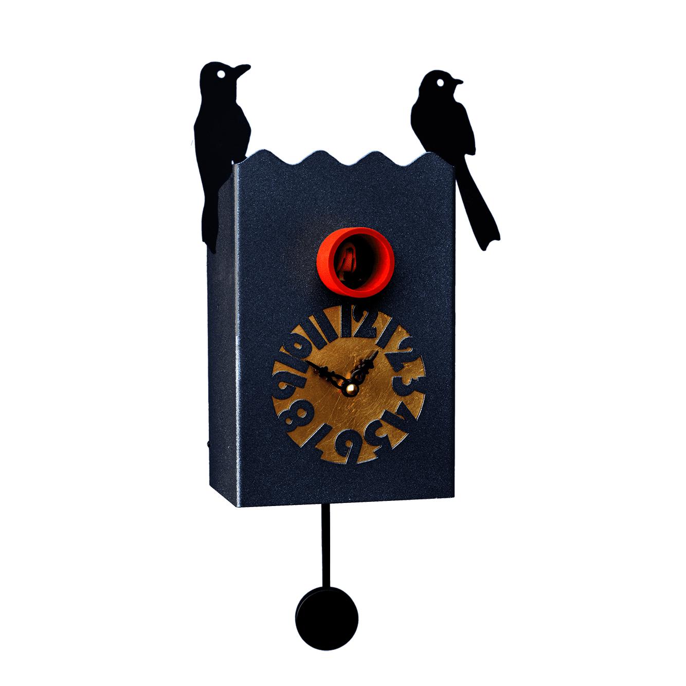 Moderne koekoeksklok Pirondini Duetto 28cm Zwart-Pirondini-Koekoeksklok Online