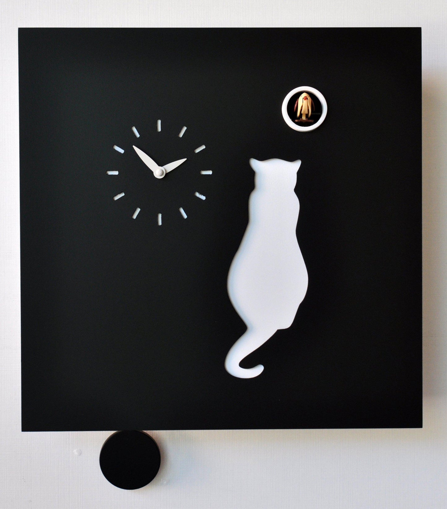 Moderne koekoeksklok Pirondini Cat 39cm Zwart - Koekoeksklokonline.nl