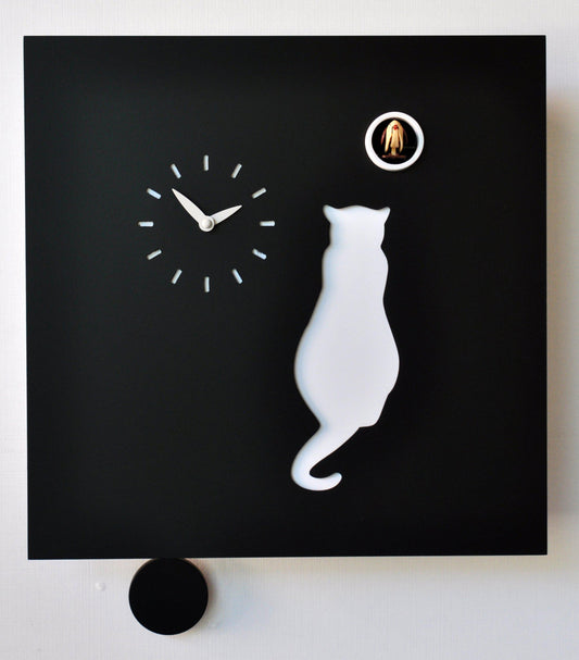 Moderne koekoeksklok Pirondini Cat 39cm Zwart - Koekoeksklokonline.nl