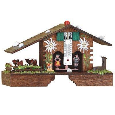 Houten weerhuisje 12cm met Bewegende Koeien-Koekoeksklokonline.nl