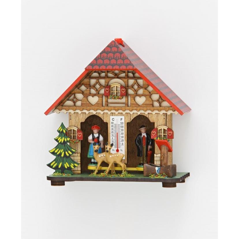 Houten Weerhuisje 14cm met hertjes-Koekoeksklokonline.nl
