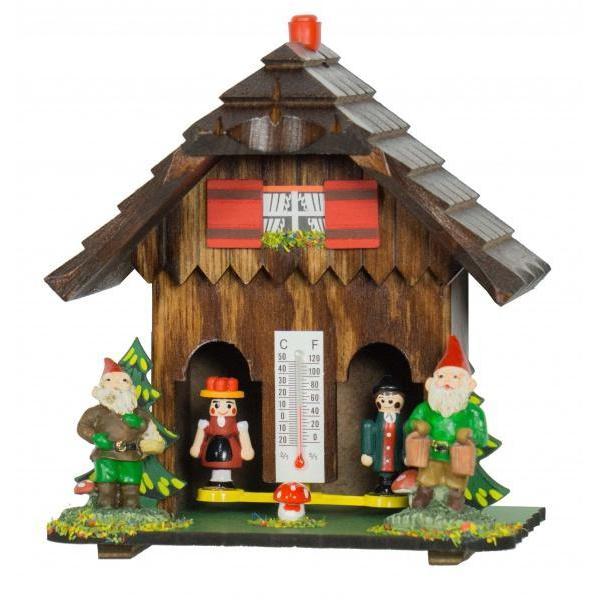 Houten weerhuisje 14cm met Tuinkabouters-Koekoeksklokonline.nl