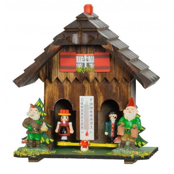 Houten weerhuisje 14cm met Tuinkabouters-Koekoeksklokonline.nl