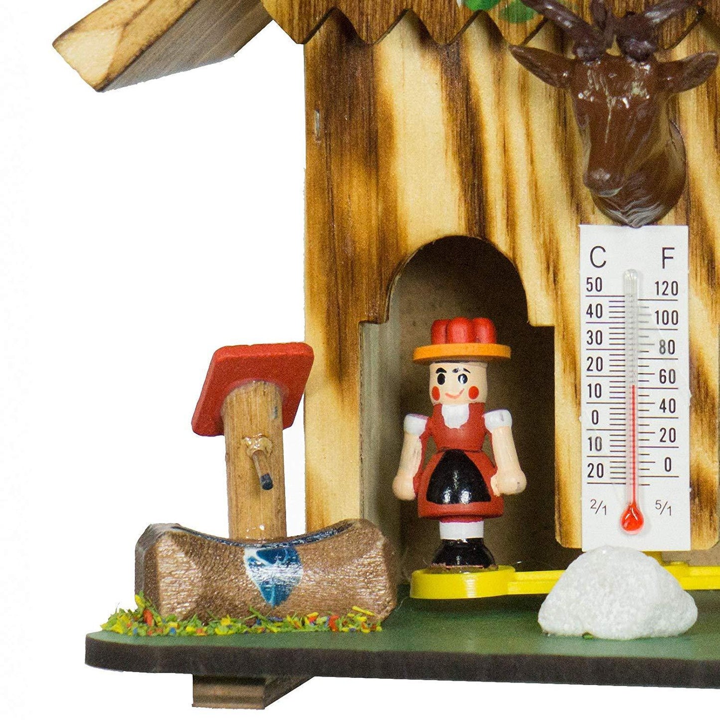 Houten weerhuisje 15cm met hertenkop-Koekoeksklokonline.nl