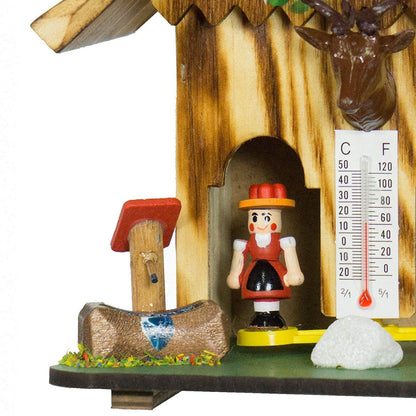 Houten weerhuisje 15cm met hertenkop-Koekoeksklokonline.nl