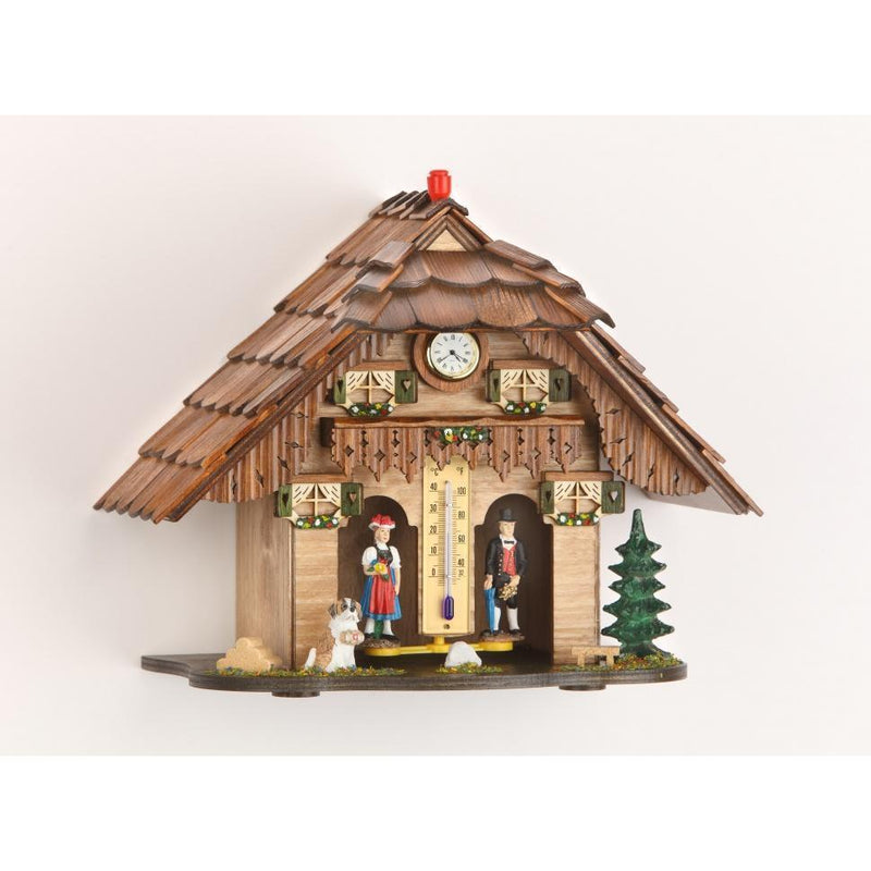 Houten weerhuisje 20cm met klok-Koekoeksklokonline.nl