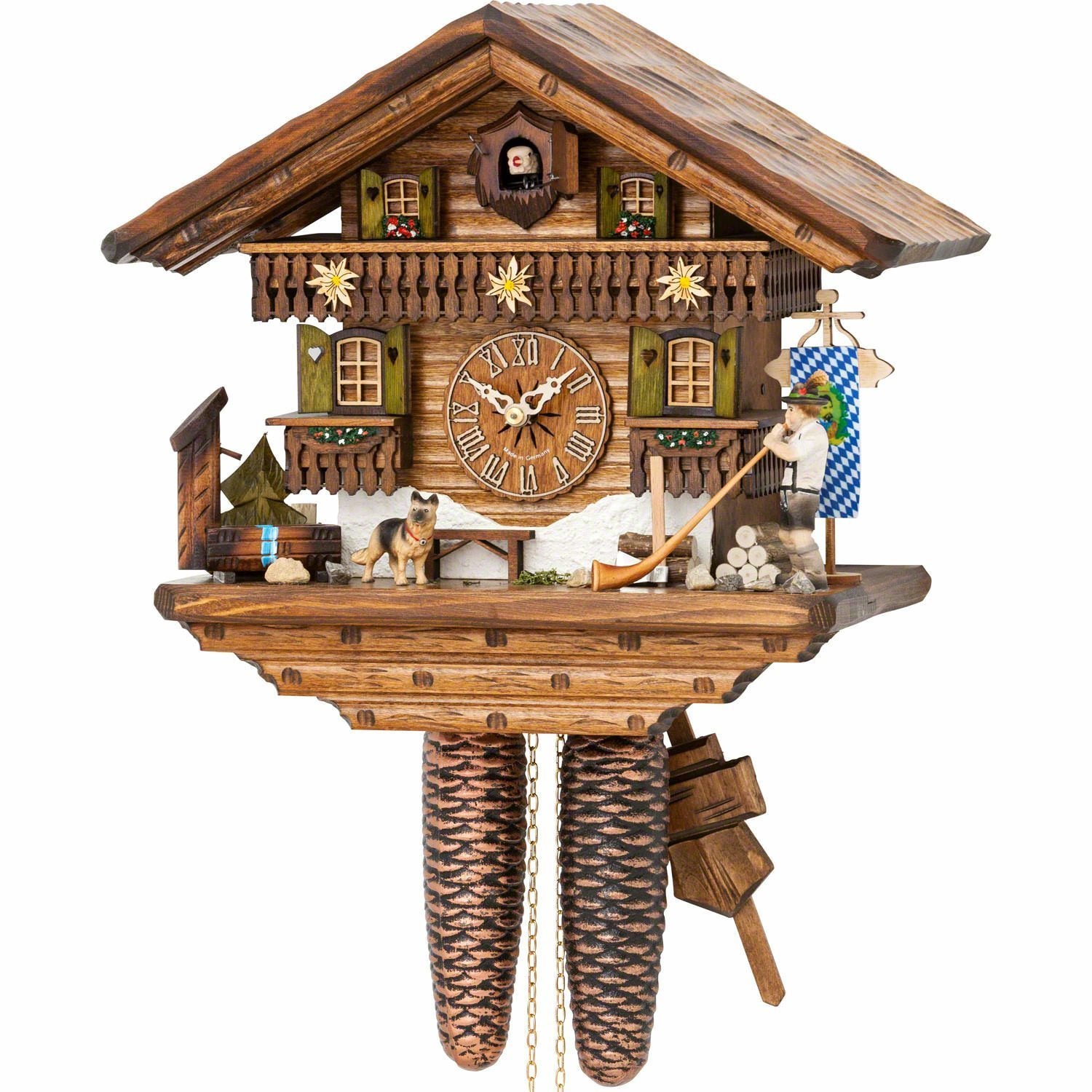 Koekoeksklok met alpenhoorn speler 8-daags uurwerk Hekas 29cm-Chalet Style-Koekoeksklok Online