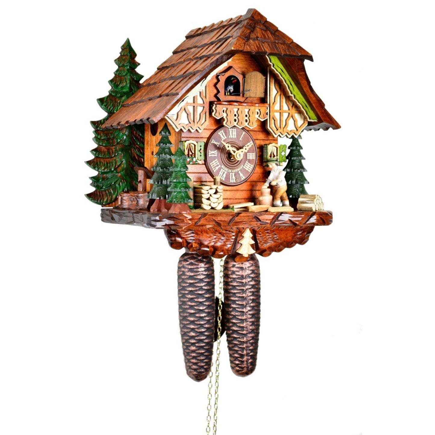 Koekoeksklok met kerstbomen & houthakker 8-daags August Schwer 30cm-Koekoeksklokonline.nl