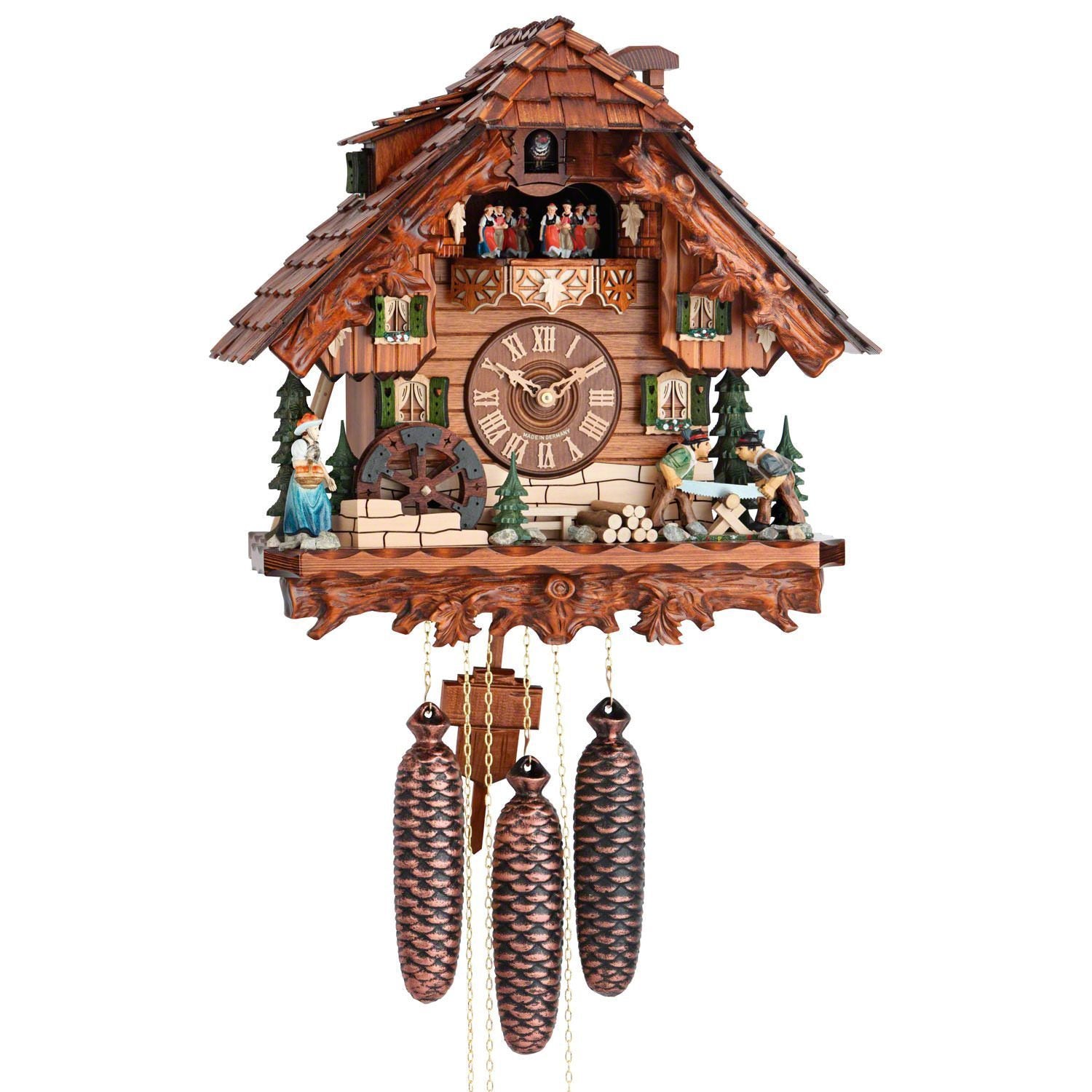 Koekoeksklok met houtzagers & muziek 8-daags uurwerk Hekas 38cm-Chalet Style-Koekoeksklok Online