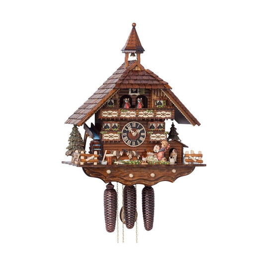 Koekoeksklok met meisje & puppies 8-daags Hönes 52cm-Koekoeksklokonline.nl