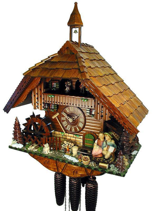 Premium Koekoeksklok met stelletje & muziek 8-daags August Schwer 52cm-Koekoeksklokonline.nl