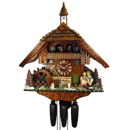 Premium Koekoeksklok met stelletje & muziek 8-daags August Schwer 52cm-Koekoeksklokonline.nl